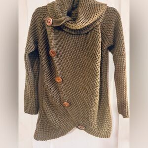 Chunky cowl neck waffle sweater wrap front brown med women